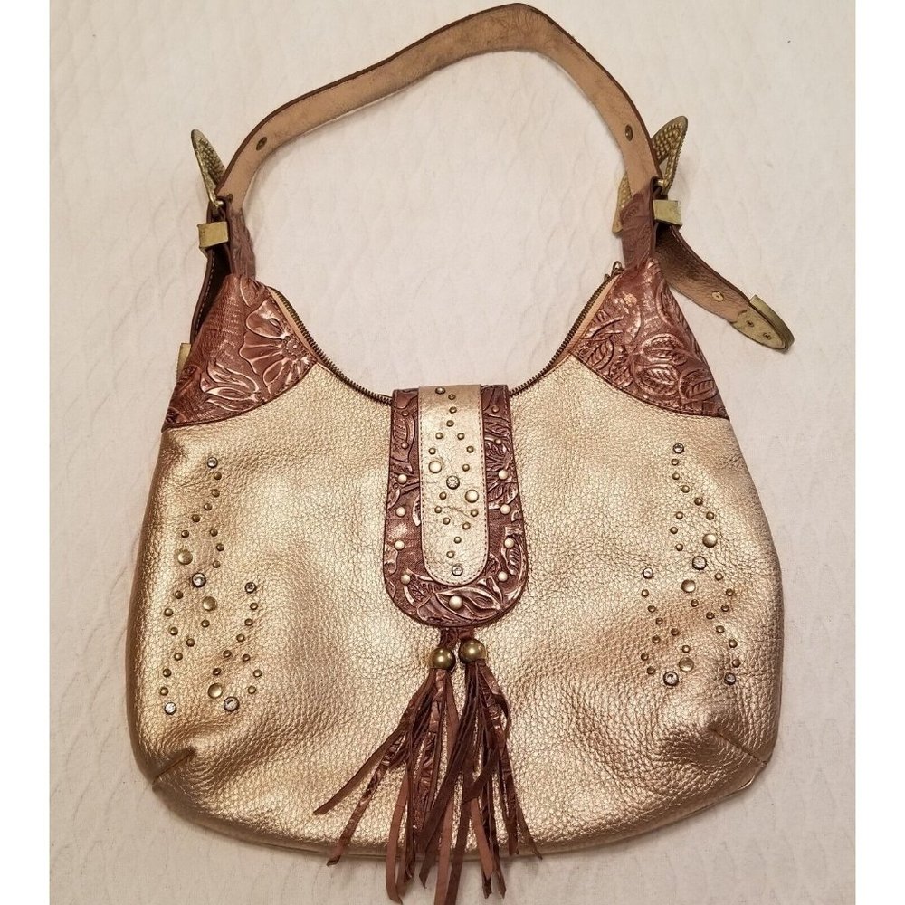 Vintage 80's Charm & Luck Metallic Shoulder Bag With Rhinestone Western Buckles